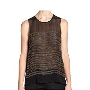 L'AGENCE Black & Gold Bead Embellished Women’s Size 2 Sheer 100% Silk Tank Top